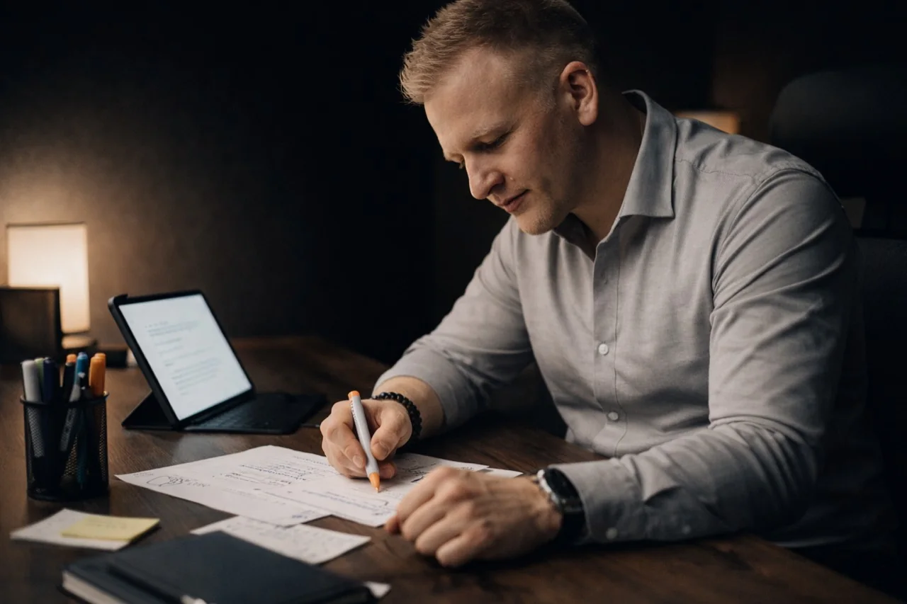 Patrick Ernst beim Strukturieren von Gedanken und Notizen